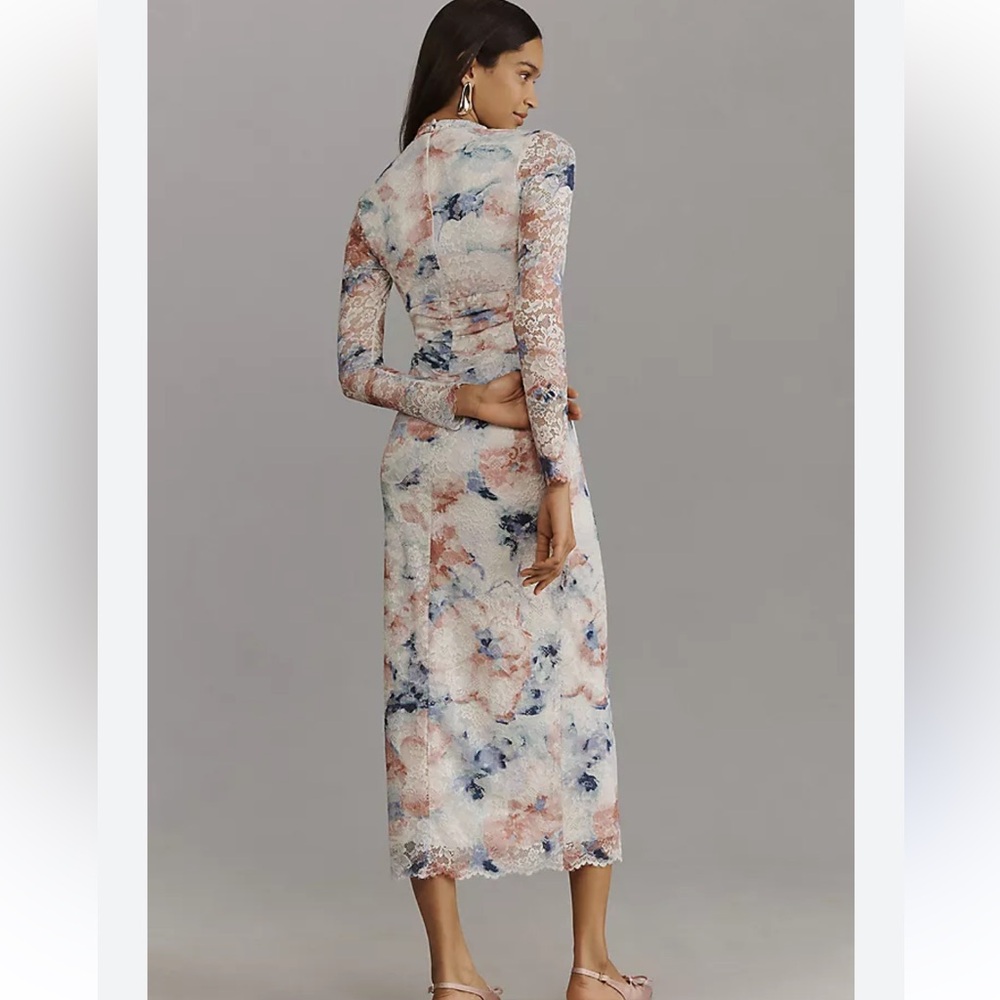 By Anthropologie Mock Neck Fitted Lace Long Sleeve  Midi Dress Women’s Size XS